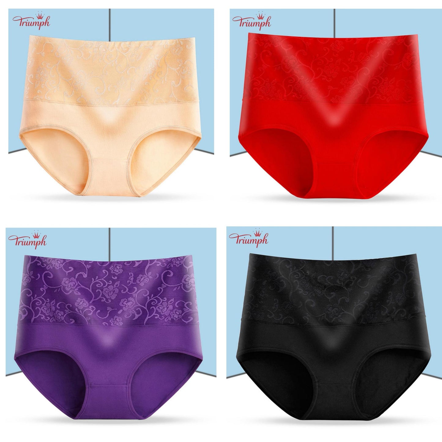 Triumph - Безплатна доставка，4 пакета удобни слипове，Повърхност с дантелен модел，Двуслоен памучен чатал