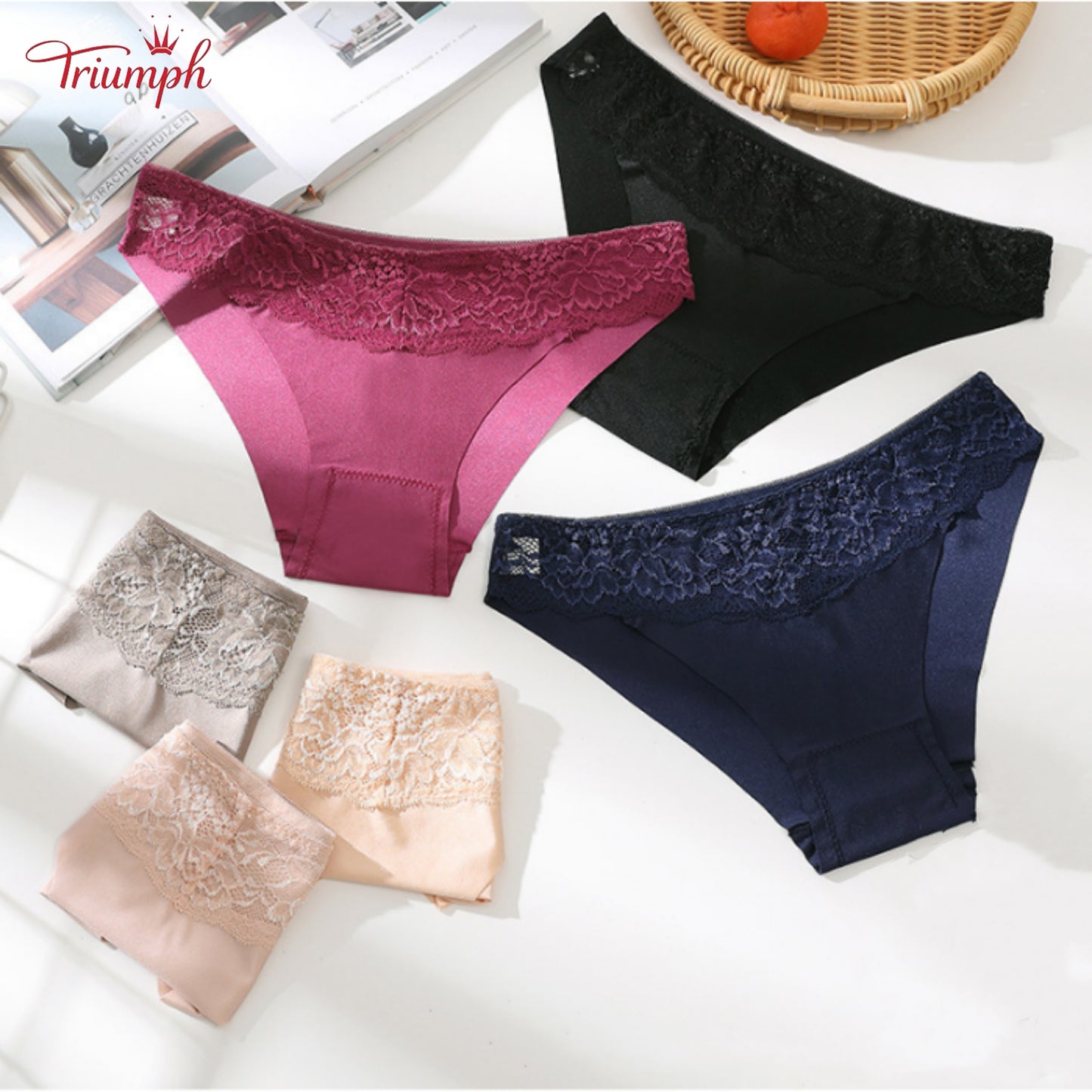 Triumph - Безплатна доставка，4 пакета дантелени слипове，Коприна и памук，4 цвята，40-85 KG и повече