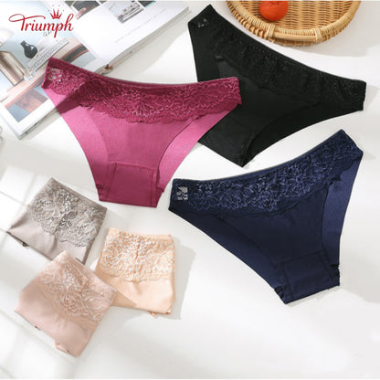 Triumph - Безплатна доставка，4 пакета дантелени слипове，Коприна и памук，4 цвята，40-85 KG и повече