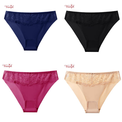 Triumph - Безплатна доставка，4 пакета дантелени слипове，Коприна и памук，4 цвята，40-85 KG и повече