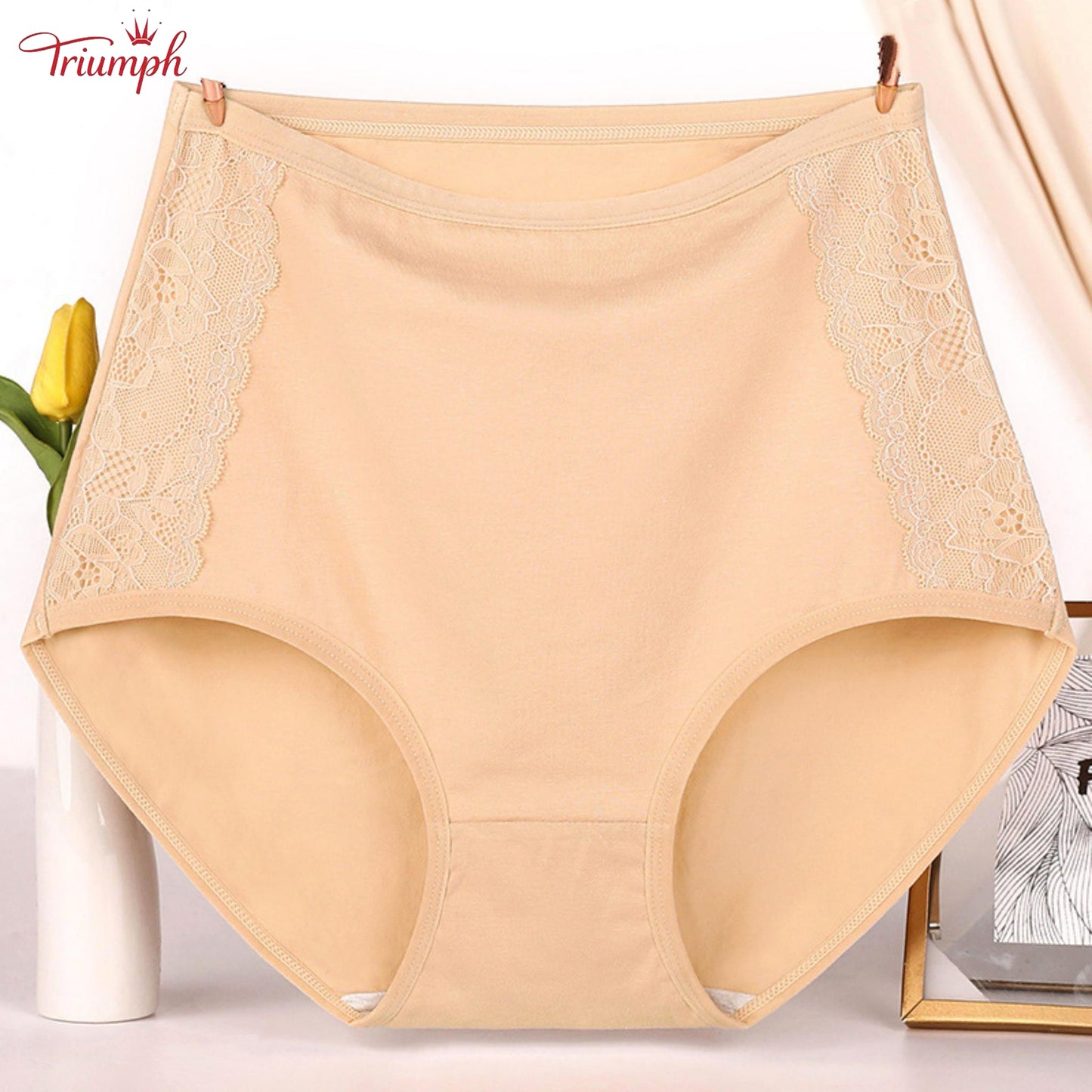 Triumph - Чифт от 4 памучни бикини с висока талия, безплатна доставка, контрол на корема и повдигане на дупето