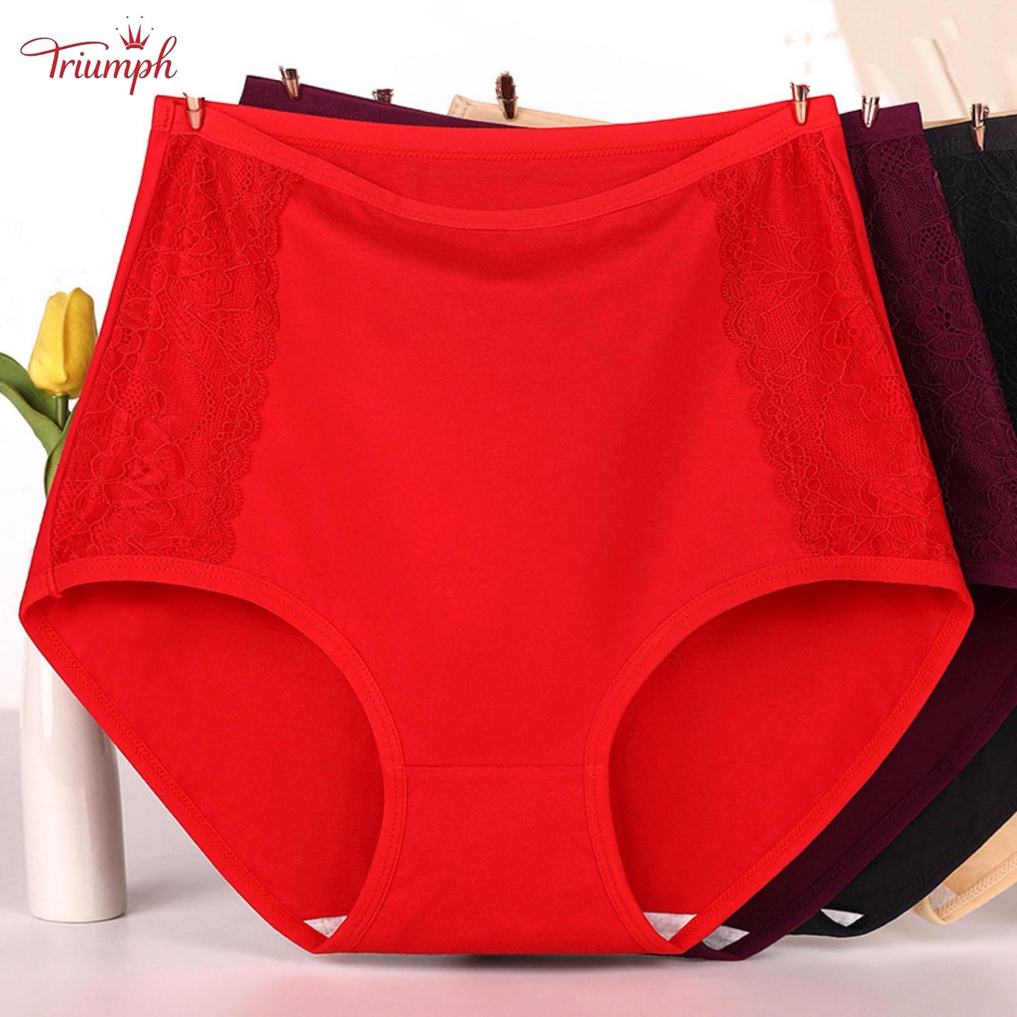 Triumph - Чифт от 4 памучни бикини с висока талия, безплатна доставка, контрол на корема и повдигане на дупето