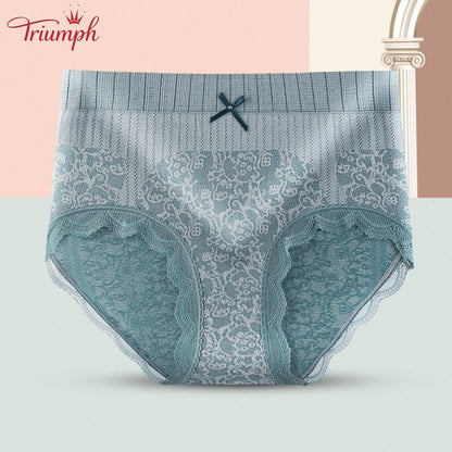 Triumph - Безплатна доставка，4 пакета удобни, дишащи слипове с висока талия，дантелен бордюр