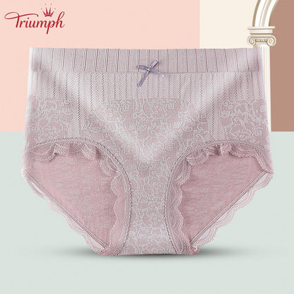 Triumph - Безплатна доставка，4 пакета удобни, дишащи слипове с висока талия，дантелен бордюр