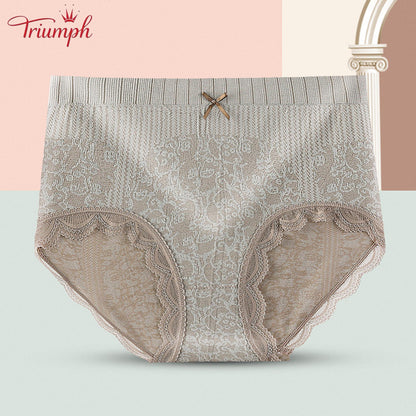 Triumph - Безплатна доставка，4 пакета удобни, дишащи слипове с висока талия，дантелен бордюр