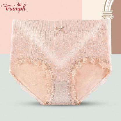 Triumph - Безплатна доставка，4 пакета удобни, дишащи слипове с висока талия，дантелен бордюр