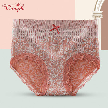Triumph - Безплатна доставка，4 пакета удобни, дишащи слипове с висока талия，дантелен бордюр