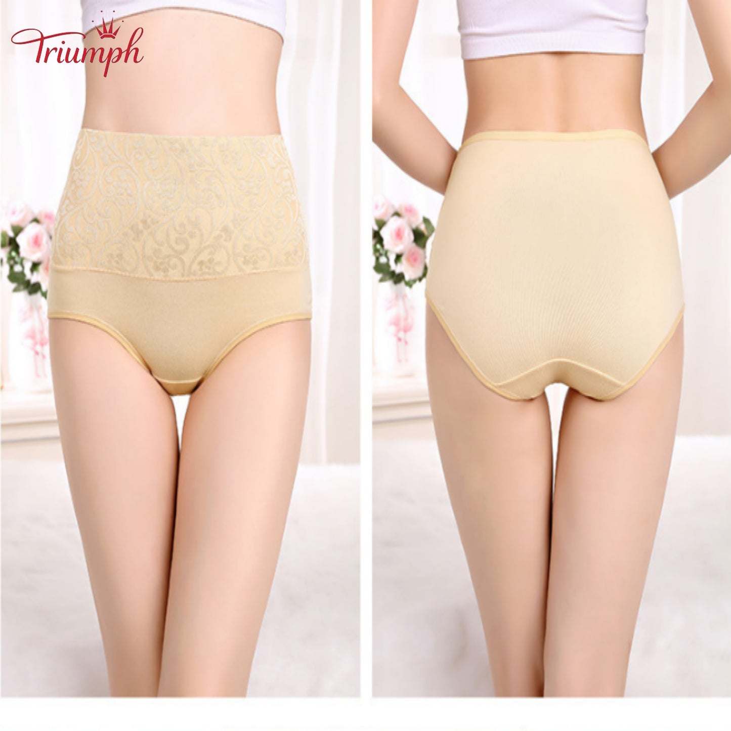 Triumph - Безплатна доставка，4 пакета удобни слипове，Повърхност с дантелен модел，Двуслоен памучен чатал