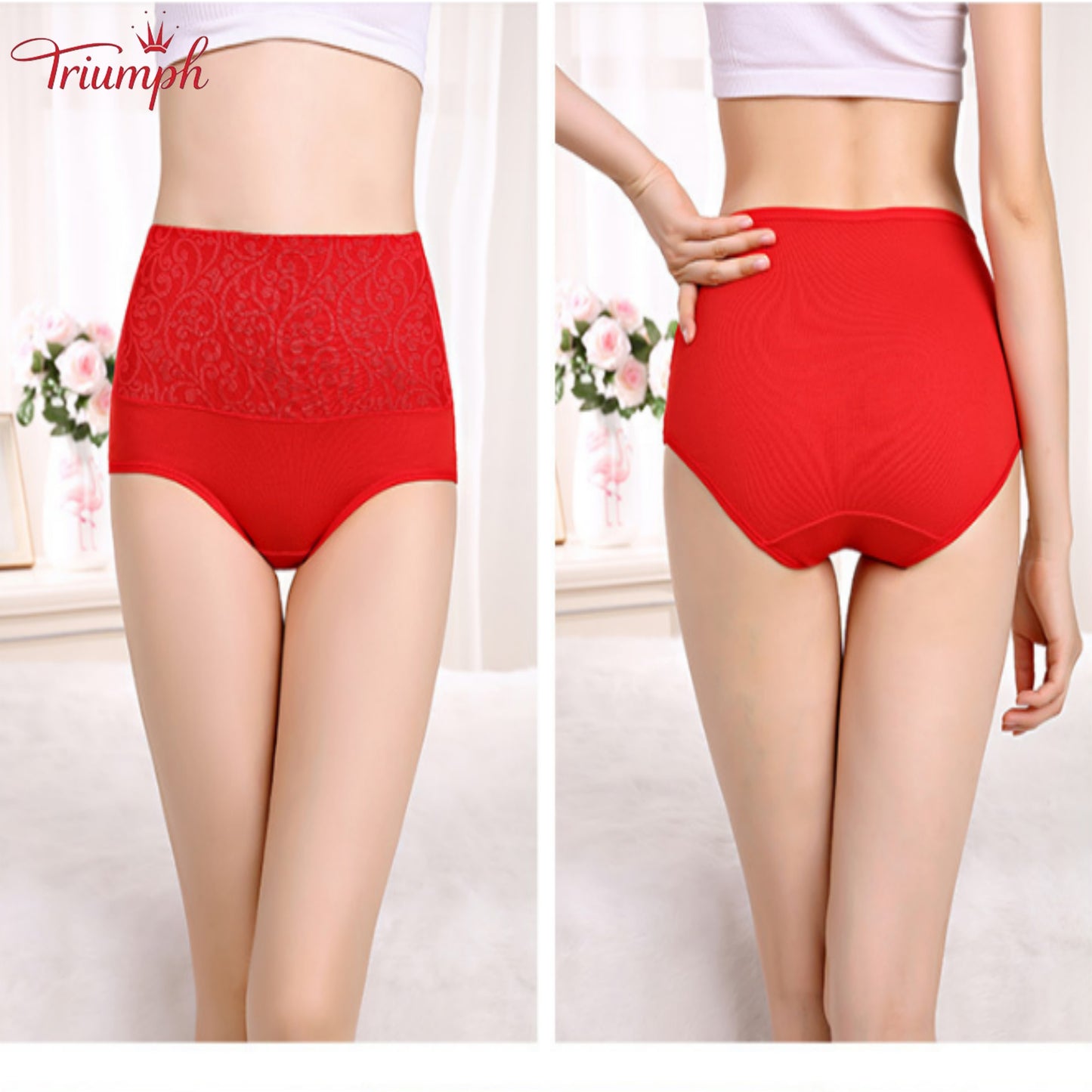 Triumph - Безплатна доставка，4 пакета удобни слипове，Повърхност с дантелен модел，Двуслоен памучен чатал