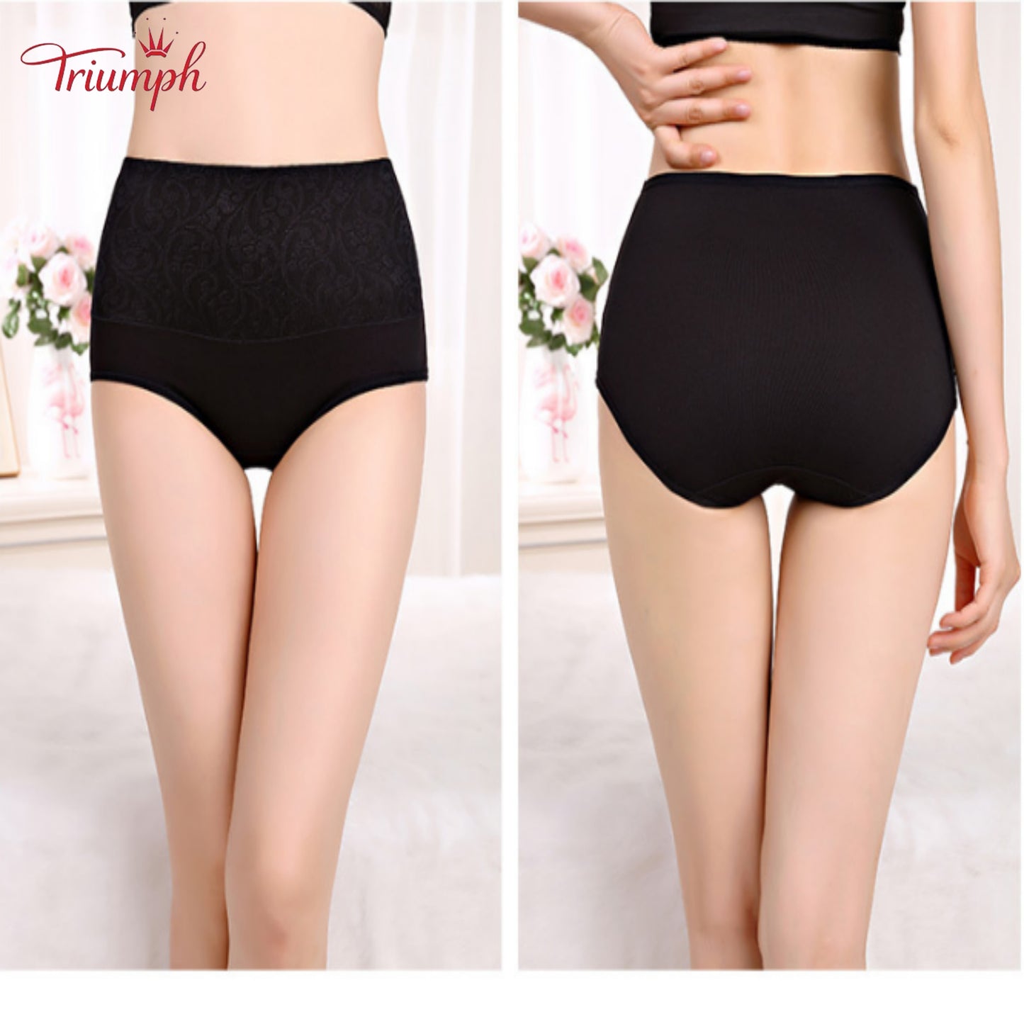 Triumph - Безплатна доставка，4 пакета удобни слипове，Повърхност с дантелен модел，Двуслоен памучен чатал